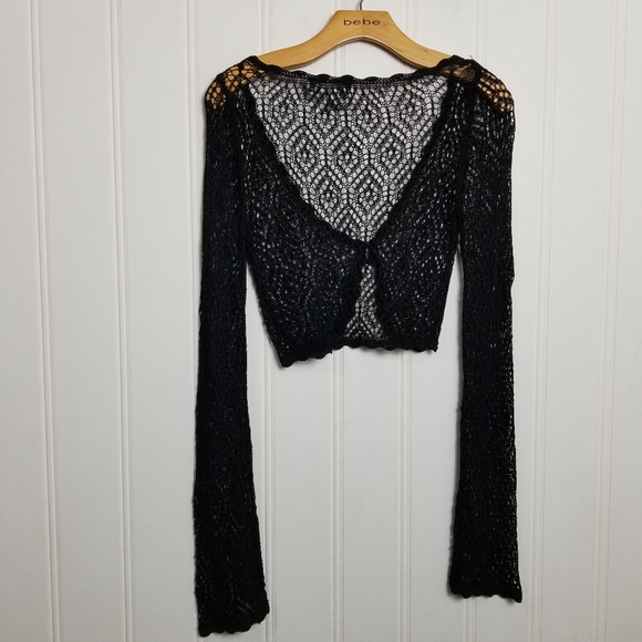 Armani Exchange Crochet Net Cropped Black Cardian Womens Open Knit Jacket - Picture 6 of 11